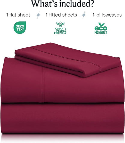 LuxClub Twin XL Sheets - Soft Twin Bed Sheets for-Boys-and-Girls-3 PC Deep Pockets Wrinkle Free-Kids-Fitted Sheets Machine Washable Hotel Bedding Silky Soft - Burgundy Twin XL