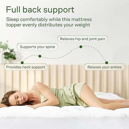 Ultra Soft California King Size Mattress Topper - Viscose Made from Bamboo Pillow Top Mattress Pad for Back Pain Relief - Naturally Cooling for Hot Sleepers, Green