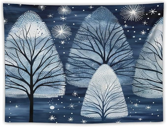 Trendy Blue Silver Glitter Tree Christmas Wall Tapestry Winter Holiday Wall Art Tapestry for Bedroom Aesthetic Tapestry Wall Hanging Decor Home Decoration for Bedroom Living Room Dorm 30"x40"