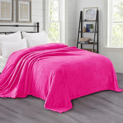 Exclusivo Mezcla Fleece Blanket King Size for Bed, Super Soft and Warm, All Season Use, Cozy, Plush, Lightweight, 90x104 Inches, Hot Pink