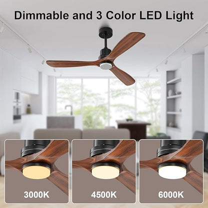 Obabala 60in Ceiling Fan with Light and Remote Outdoor Ceiling Fans Modern 3 Wood Blade Ceiling Fans Timer Reversible Silent DC Motor for Patios Farmhouse Bedroom