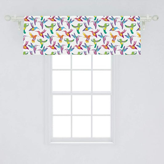 Lunarable Hummingbird Window Valance, Colorful Summer Cartoon Birds Exotic Fauna Design Colibri Pattern Illustration, Curtain Valance for Kitchen Bedroom Decor with Rod Pocket, 54" X 18", Lilac Green