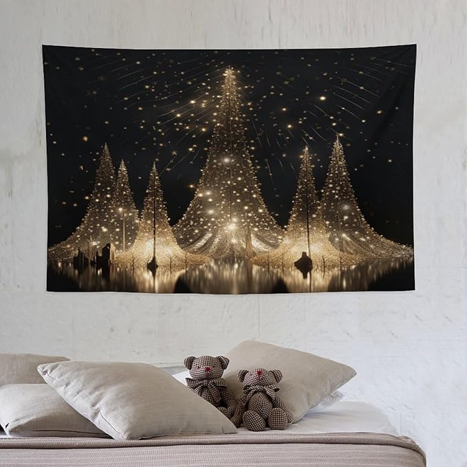 MaSiledy Tapestry Silver Lighted Christmas Trees Tapestry Aesthetic Christmas Holiday Tapestry As Wall Art Wall Hanging for Dorm Living Room Landscape 40"x60" Xmas Wall Hanging Polyester Tapestries