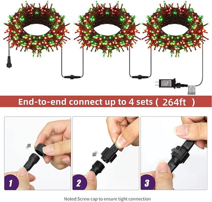 HOME LIGHTING 66ft Christmas Decorative Mini Lights, 200 LED Green Wire Fairy Starry String Lights Plug in, 8 Lighting Modes, for Indoor Outdoor Xmas Tree Wedding Party Decoration (Red & Green)