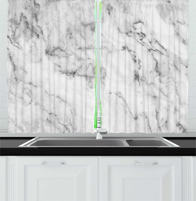 Lunarable Architecture Long Kitchen Curtains, Continued Illustration of Marble Greyscale Exterior Details, 2 Panel Set Drapes with Rod Pocket Room Decor, 55" x 45", Dimgray Pale Grey and Pearl