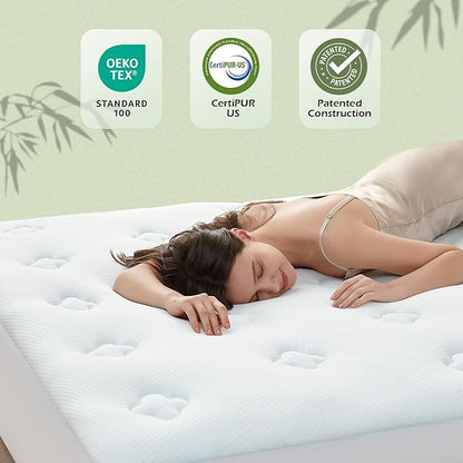 Hansleep RV Short Queen Mattress Topper Viscose Derived from Bamboo, Camping Memory Foam Pillow Top Mattress Topper, Breathable Mattress Pad for Back Pain Relief, 60" x 75", White