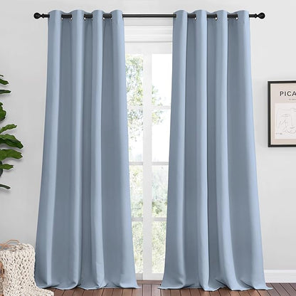 NICETOWN Vintage Blue Blackout Curtains 90 inches Length for Living Room, 2 Panels, 55" Wide, Thermal Insulated Long Drapes for Large Window
