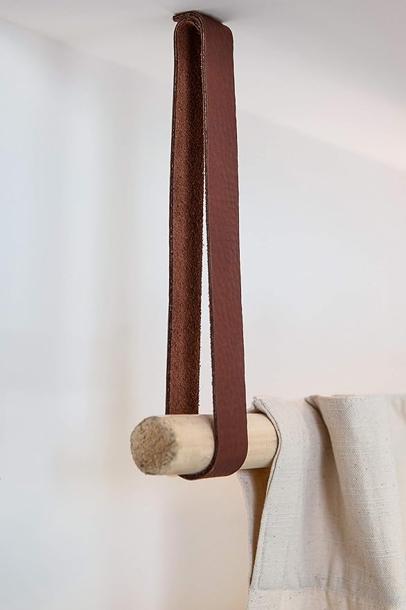 KEYAIIRA - Long Leather Straps for Under Cabinet Clothing Rack Ceiling Mounted Curtain Rod Mount - modern wardrobe hanger drying rack storage window treatment room divider Scandinavian minimal hangers