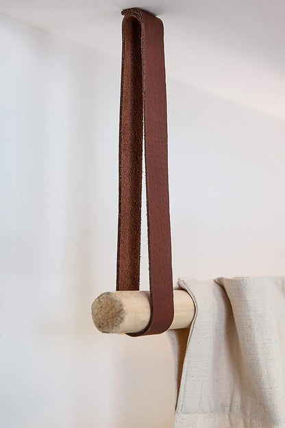 KEYAIIRA - Long Leather Straps for Under Cabinet Clothing Rack Ceiling Mounted Curtain Rod Mount - modern wardrobe hanger drying rack storage window treatment room divider Scandinavian minimal hangers