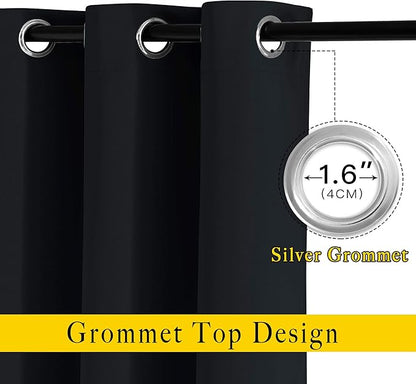 NICETOWN Black Out Curtains 54 inch Long for Bathroom - Easy Care Solid Thermal Insulated Grommet Blackout Window Treatment for Bedroom (2 Panels, W52 x L54)