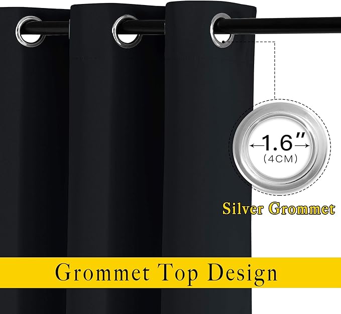 NICETOWN Black Blackout Curtains 36 inch Curtains for Kitchen, Grommet Solid Window Treatments Sound Reducing for Bedroom, 2 Panels, W37 x L36, 2 Panels