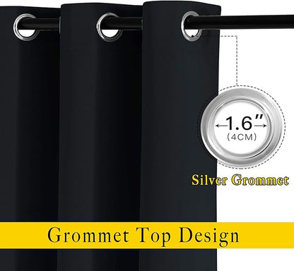 NICETOWN Black Blackout Curtains 36 inch Curtains for Kitchen, Grommet Solid Window Treatments Sound Reducing for Bedroom, 2 Panels, W37 x L36, 2 Panels