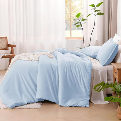 Litanika Comforters Light Blue King Size, 3 Pieces Lightweight Solid Bedding Comforter Set, All Season Fluffy Bed Set (104x90In Comforter & 2 Pillowcases)