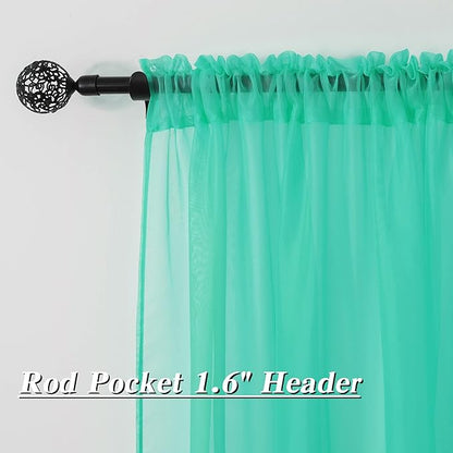 HUTO Window Sheer Turquoise Curtains for Bedroom Rod Pocket Voile Sheer Drapes for Living Room 2 Panels Curtains Each is 52 inches Wide by 63 inches Long