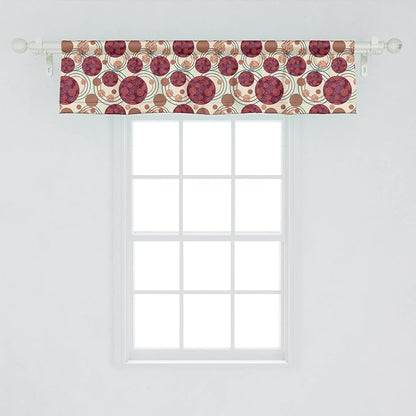 Lunarable Geometric Circle Window Valance Pack of 2, Ring Spherical Disco Balls Dot and Stripes Swirls Display Print, Rod Pocket Curtain Valances for Kitchen Bedroom, 54" X 12", Maroon Beige