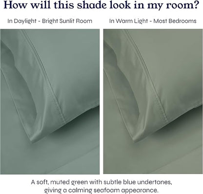 California Design Den Queen Sheet Set - Soft 400 Thread Count Sateen, Natural 100% Cotton Sheets, Deep Pockets with All Around Elastic for a Snug Fit, Cool & Durable Bedding Set - Sage Green