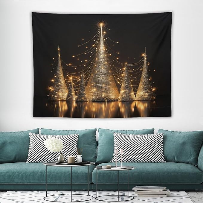 MaSiledy Wall Tapestries Silver Lighted Christmas Trees Tapestry Winter Christmas Tapestries for Bedroom Aesthetic Wall Hanging Decor Home Decoration for Bedroom Living Room Dorm 60"x80"