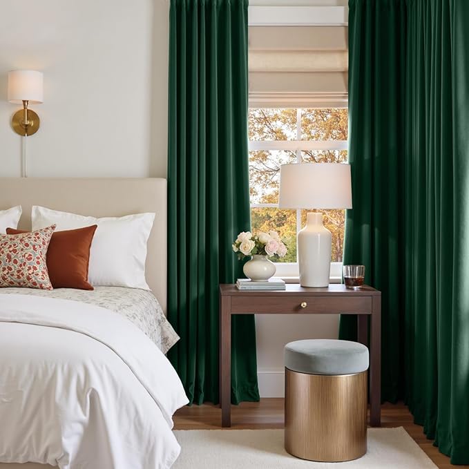 Lazzzy Velvet Blackout Curtains Thermal Insulated Room Window Drapes Super Soft Luxury Curtains for Living Room Bedroom Rod Pocket 2 Panels, Emerald Green, 42" W x 96" L