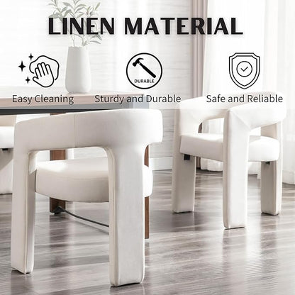 Modern Barrel Dining Chairs Set of 6, Linen Upholstered Accent Chairs with Arms Comfy Makeup Vanity Chairs, Dining Living Room Kitchen Chairs, Beige