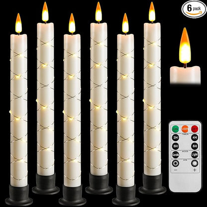 Da by 6 Flameless Window Candles with Remote Control & Timer, Surround String Lights, Battery Powered, 9.6" Christmas Candles, Free 6 Black Bases for Home Décor