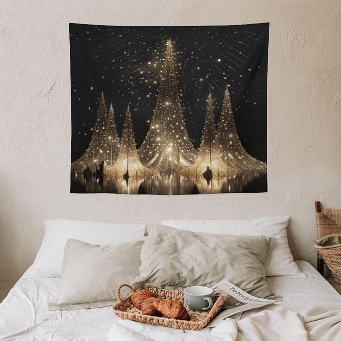 MaSiledy Tapestries Silver Lighted Christmas Trees Tapestry Xmas Merry Christmas Tapestry for Bedroom Aesthetic Wall Hanging for Bedroom 50"x60" Holiday Scene Banner for Winter Christmas Party