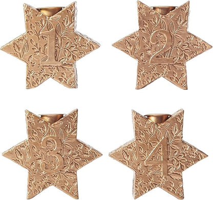 WDS WONDROUS Christmas Candle Holders Set of 4 – Gold Hexagon Snowflake Candlestick Holder, Taper Candle Holders for Christmas Table Centerpieces, Xmas Home Decor