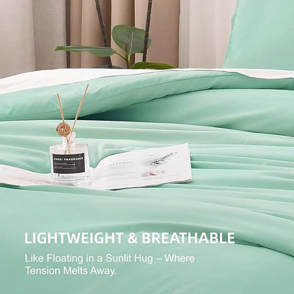 Litanika Comforters Mint Green King Size, 3 Pieces Lightweight Solid Bedding Set & Collections, All Season Fluffy Bed Set (104x90In Comforter & 2 Pillowcases)