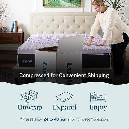 LUCID Lavender Infused 3 Inch Memory Foam Mattress Topper with 5 Zones – Twin XL Size – Plush Feel – CertiPUR Certified – Dorm Room Essentials