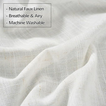 Neutral Linen Semi Sheer Curtains 96 Inches Long, Cream Textured Light Filtering Drapes for Living Room, Modern Farmhouse Window Decor, Privacy Pinch Pleat Curtain with Hooks