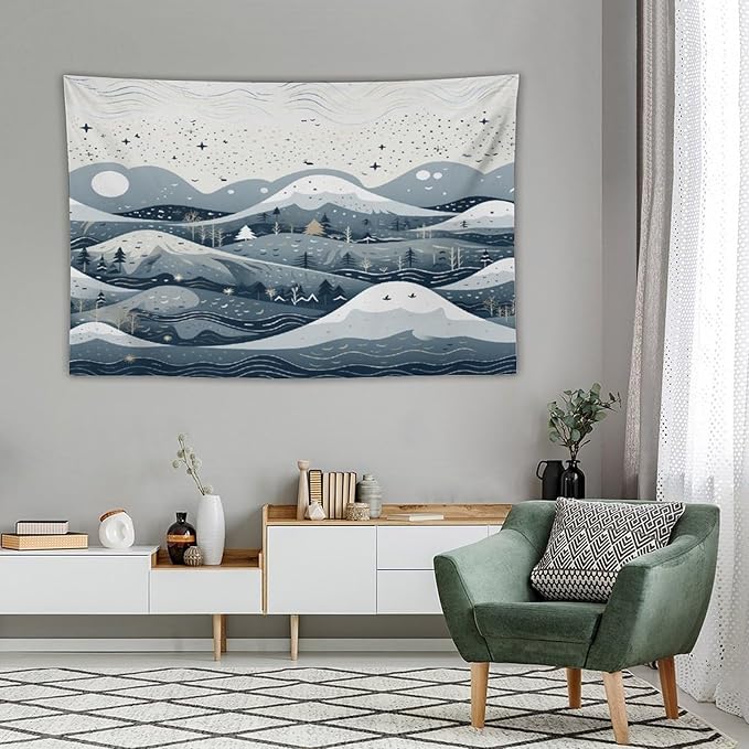 MaSiledy Tapastry's Wall Hanging Snow Mountain Scandinavian Winter Tapestry Rustic Country Holiday Wall Art Tapestry for Bedroom Aesthetic for Bedroom Aesthetic Home Decor 40"x60"