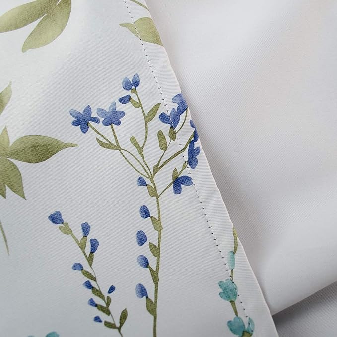 Linentalks Floral Blackout Curtains 63 Inch Length 2 Panels Set, Short Thermal Insulated Patterned Blackout Curtains for Living Room, Grommet Room Darkening Curtains Green Blue Black Out Curtains
