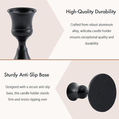 Black Taper Candle Holder, Candlestick Holders, Vintage Metal for Table Centerpieces Wedding Decor (Matte Black, 4 Pcs)