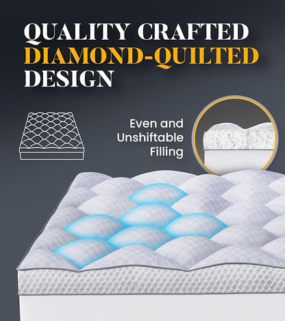 3 Inch Ultra-Fluffy Memory Foam Mattress Topper Full XL for Back Pain, Extra Soft Pillow Top Full XL Mattress Topper with 4X Support, Mattress Pad with Breathable Air Mesh Sides, 6-21'' Deep Pocket