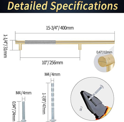 Knurled Cabinet Pulls 2 Pack, 16 Inch Long Cabinet Handles Metal Door Pulls, Kitchen Drawer Pull Knurled Dresser Handles - 10" Hole to Hole, Grey & Gold