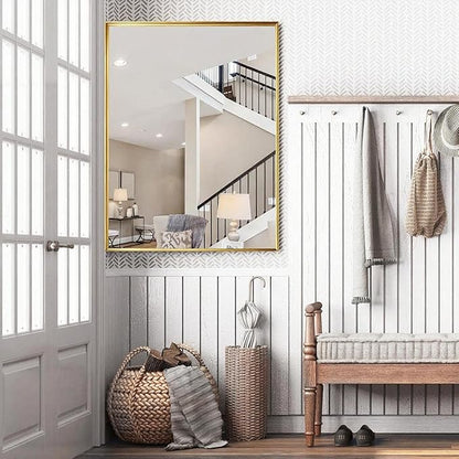 60x30 Inch Gold Bathroom Mirrors for Over Sink, Modern Rectangle Mirror, Large Framed Mirrors, Tempered Glass, Wall Mounted for Bedroom Living Room Horizontal/Vertical