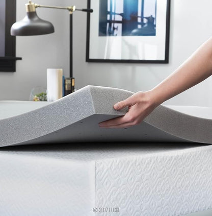 Lucid 3 Inch Ventilated Bamboo Charcoal Memory Foam Mattress Topper, CertiPUR-US Certified, Moisture and Odor Control-Full