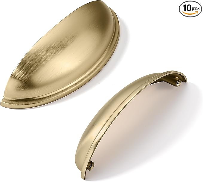 khtumeware 10 Pack 3-1/2" Drawer Pulls Brushed Brass Cabinet Cup Pulls Kitchen Hardware Cabinet Handles Drawer Handles Knobs 3.5 inch Hole Center