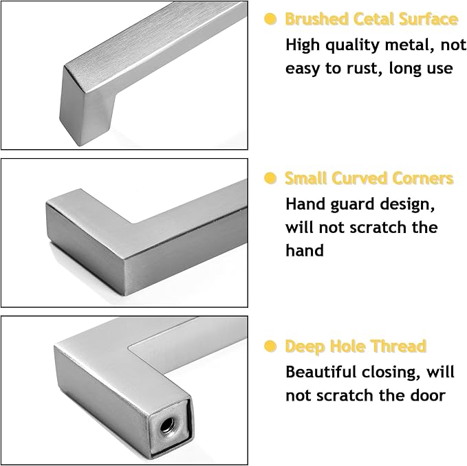 Cabinet Pulls Brushed Nickel Cabinet Handles Square Drawer Pulls, 40 Pack 10 Inch Stainless Steel Kitchen Door Cupboard Cabinet Handles, Cabinet Hardware Drawer Handles, 256mm Hole Centers