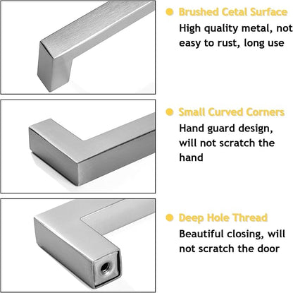 Cabinet Pulls Brushed Nickel Cabinet Handles Square Drawer Pulls, 40 Pack 3-3/4 Inch Stainless Steel Kitchen Door Cupboard Cabinet Handles, Cabinet Hardware Drawer Handles, 96mm Hole Centers