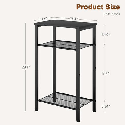 Hoctieon 2-Set 3 Tier End Table, Telephone Table Set of 2, Tall Side Table with Storage Set of 2, Small Nightstand for Small Spaces, Metal Frame, for Living Room, Bedroom, Sofa Couch, Black
