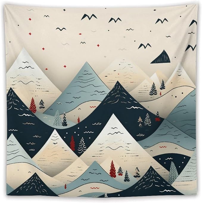 MaSiledy Snow Mountain Scandinavian Winter Wall Tapestry Winter Holiday Tapestry for Bedroom Aesthetic Landscape Tapestry Wall Hanging for Bedroom Living Room Dorm Decor 60"x60"