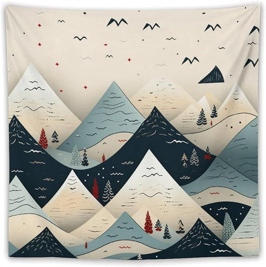 MaSiledy Snow Mountain Scandinavian Winter Wall Tapestry Winter Holiday Tapestry for Bedroom Aesthetic Landscape Tapestry Wall Hanging for Bedroom Living Room Dorm Decor 60"x60"