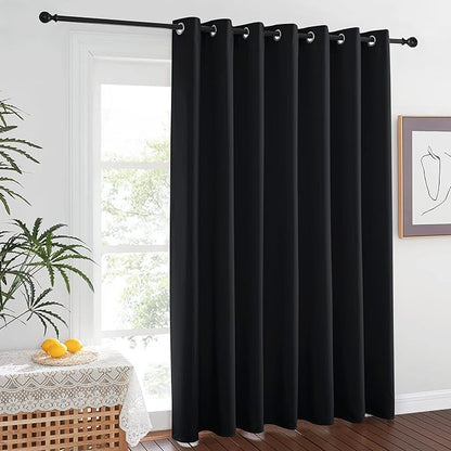 NICETOWN Room Separating Divider, Room Divider Curtain Screen Partition, Function Thermal Blackout Patio Door Curtain Panel, Sliding Door Insulated Curtain, Black, 8.3ft Wide x 12ft Long