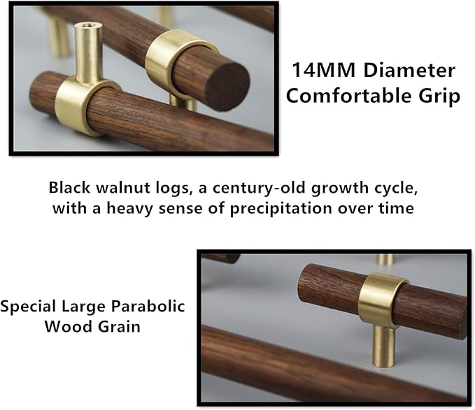 Drawer 5.51"/140mm Pulls Brass Walnut Kitchen Wardrobe Cabinet Hardware Pull Handle with Screw, 12Pcs