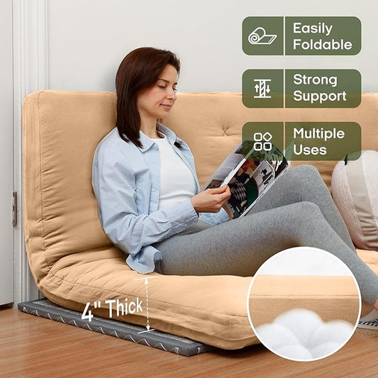 ZonLi Japanese Floor Futon Mattress Twin Size 75"x 39", 100% Cotton Cover 4'' Thicken Tatami Mattress, Foldable Sleeping Pad, Portable Dormitory Tatami Mat, Roll Up Floor Lounger Bed for Adult