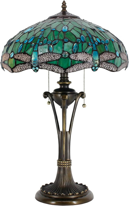 Tiffany Table Lamp Green Stained Glass Desk Lamp 16X16X24Inches Dragonfly Style Reading Light