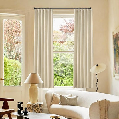 KangBang Thermal Blackout Curtains 63 Inch Length for Bedroom, Back Tab Loop Pocket Pleated Linen Woven Textured Curtains, 100% Light Blocking Drapes for Living Room(W52xL63,2 Panels,Natural Beige)