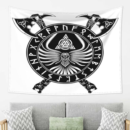 Gizmac Viking Black Axe Crow Scandinavian Runes Room Tapestry Bedroom Living Room Decor Tapestry(80x60 Inches)