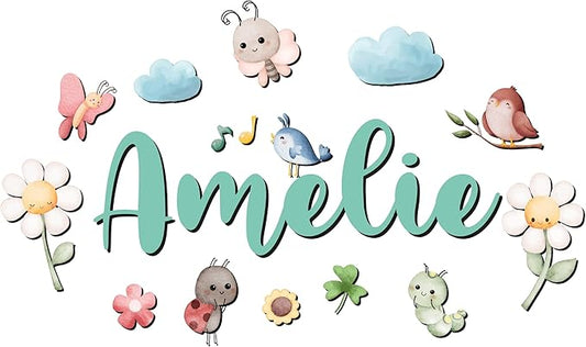 Custom Nursery Name Sign with Themed Decor Kit | Personalized Wooden Wall Art for Baby, Kids Room | Space, Jungle, Circus, Under the Sea, Woodland, Rainbow (40", Fairy Garden)