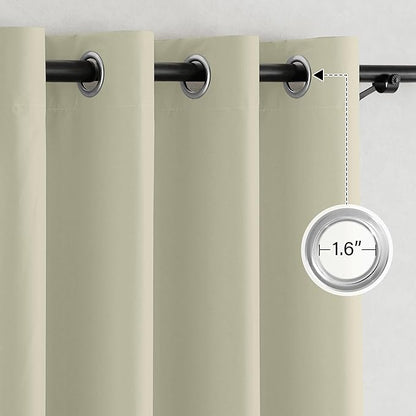 NICETOWN 100% Blackout Curtains for Living Room, Grommet Travel Blackout Curtains Lightweight Thermal Window Treatments Easy to Install for Bedroom, Muted Beige W52 x 72, 2 Panels